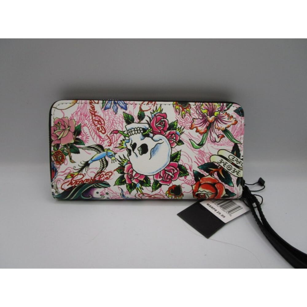 Ed‎ Hardy White Wristlet Zip Around Wallet Mom Dad Horses All Over Print - Picture 2 of 4